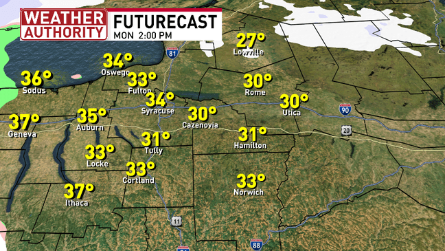 Lake effect snow will impact the roads and visibility in CNY on Sunday