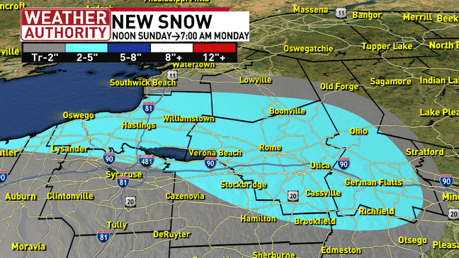 Lake effect snow will impact the roads and visibility in CNY on Sunday