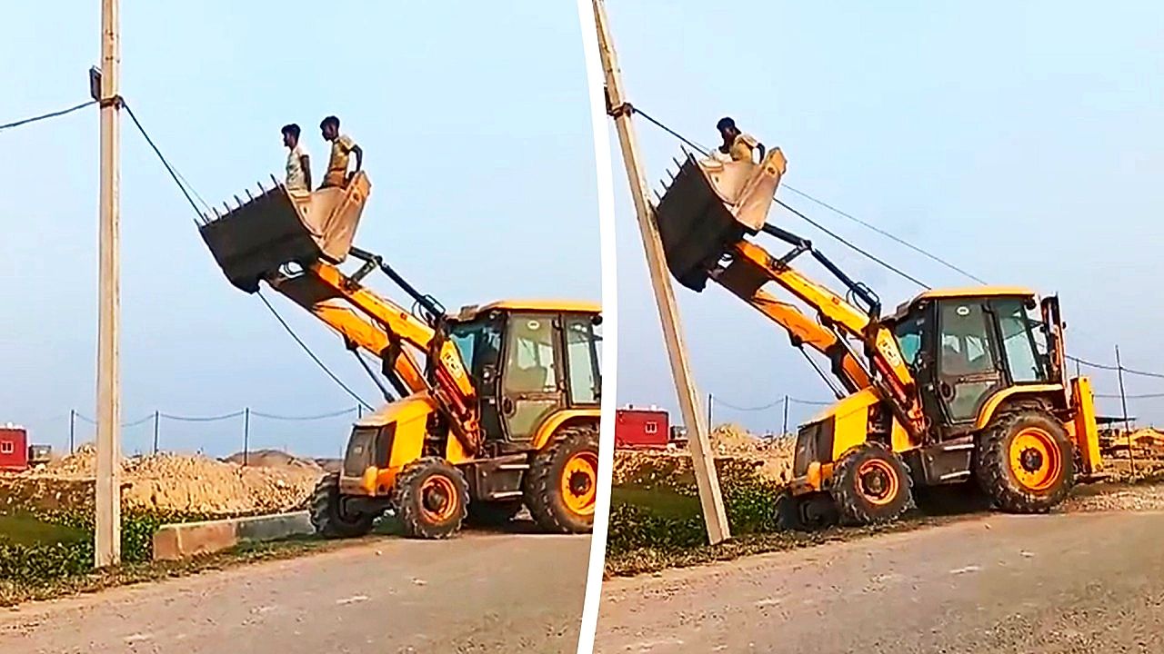 Driver of backhoe loader bucket mixes up brake pedal with gas