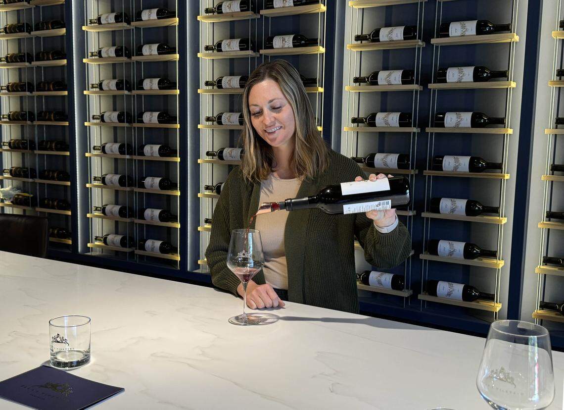 Katherine Morris of Ella Vineyards pours a tasting at Tin City in Paso Robles.