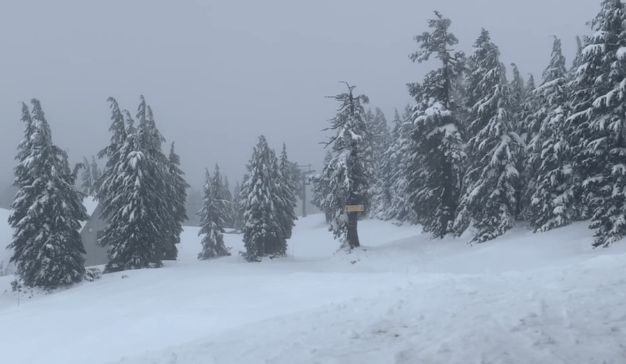 Heavy mountain snow on the way up and down the Oregon Cascades
