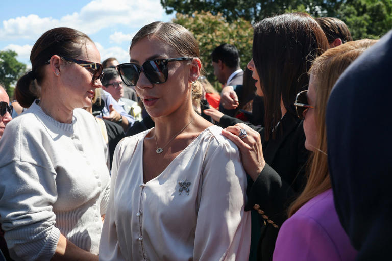 Marina Lacerda, victim of late financier Jeffrey Epstein, reacts following a press conference to discuss the Epstein Files Transparency bill, directing the release of the remaining files related to the investigations into Jeffrey Epstein and Ghislaine Maxwell, on Capitol Hill in Washington, D.C., U.S., September 3, 2025. REUTERS/Evelyn Hockstein