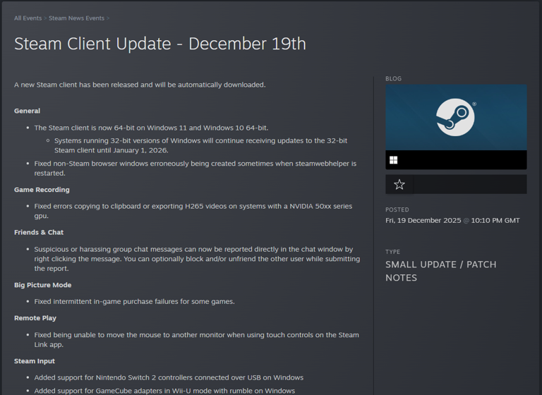 Steam finally drops a full 64‑bit Windows client — here’s what it changes