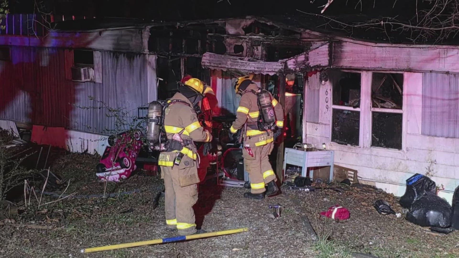 Mobile home total loss after fire; resident treated for smoke inhalation