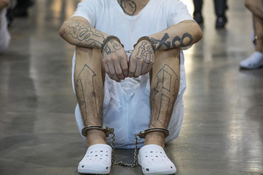 A gang member seen in a cell at the Terrorism Confinement Center (CECOT) in Tecoluca, in San Vicente, El Salvador [file image]