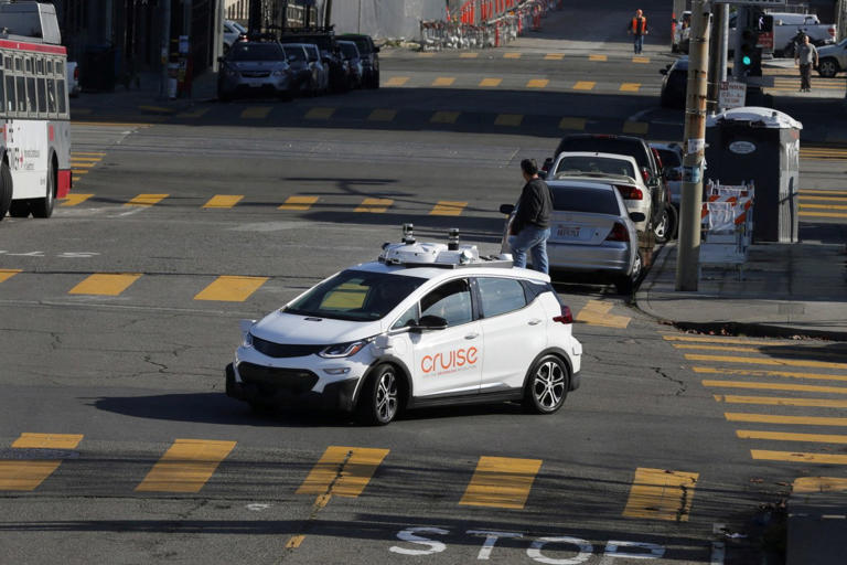 A self-driving car during a demonstration by GM’s Cruise division in 2017.