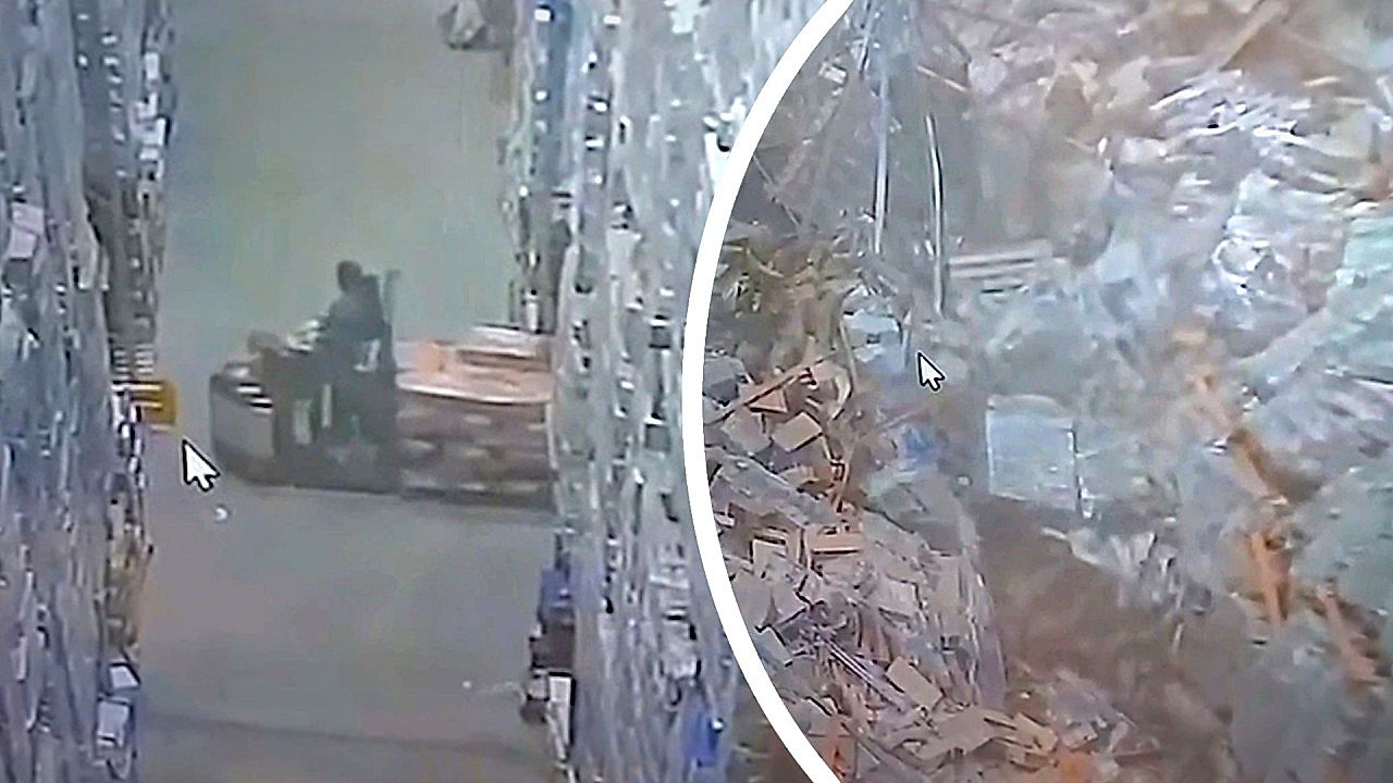 Warehouse collapse traps forklift operator under frozen goods