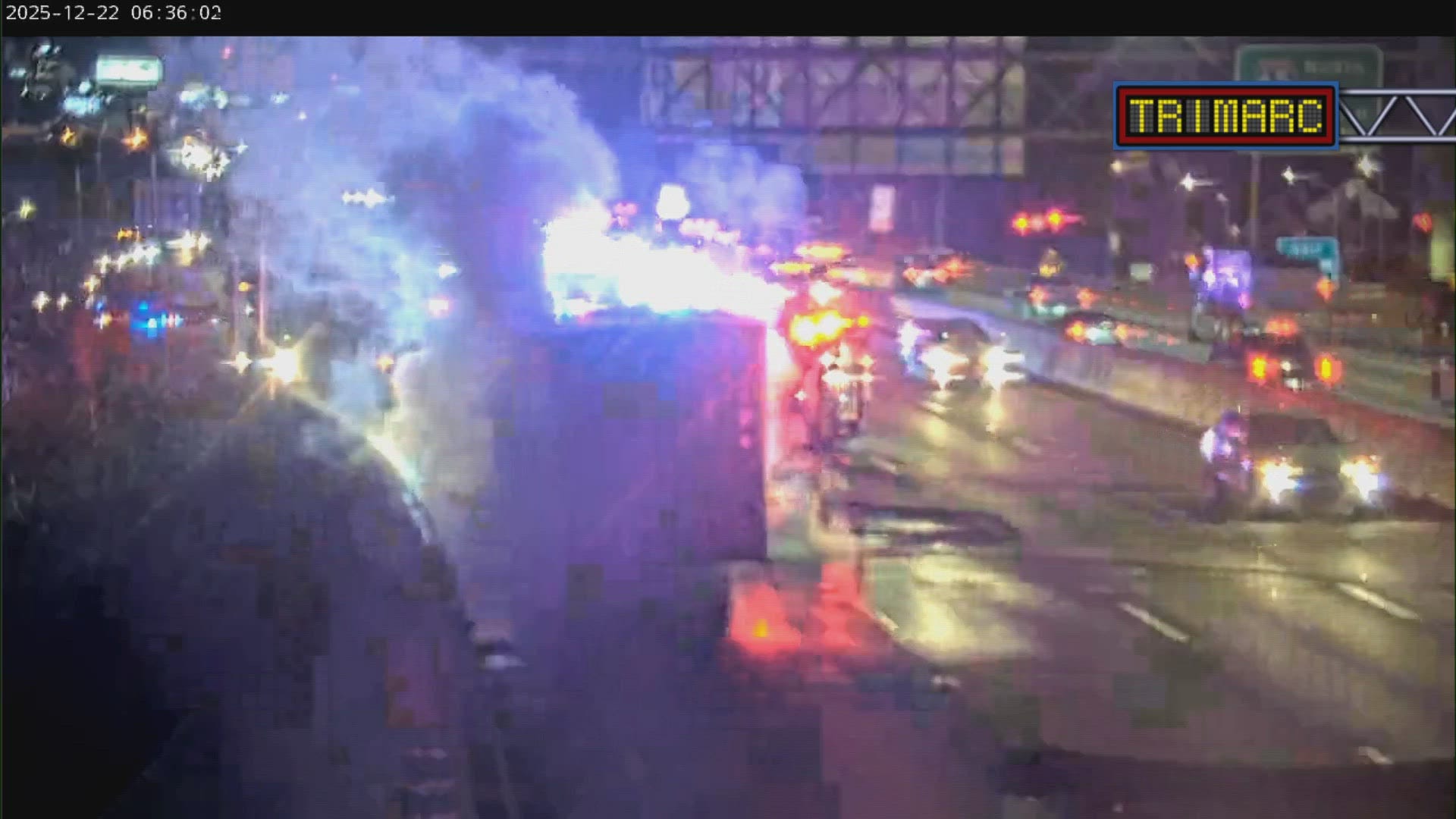 Traffic alert: Semi fire blocking lanes