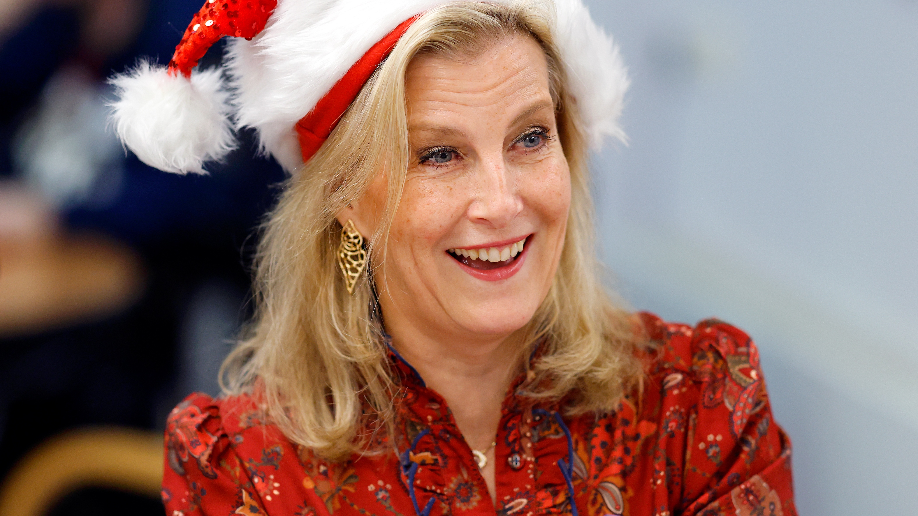 Sophie, Duchess of Edinburgh (in her role as Patron) wears a Santa hat as she visits Disability Initiative on December 18, 2025 in Camberley