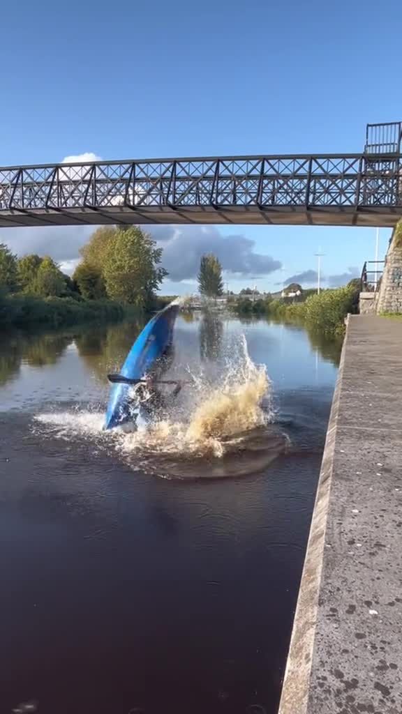 Kayak drop challenge off Carlow’s river wall