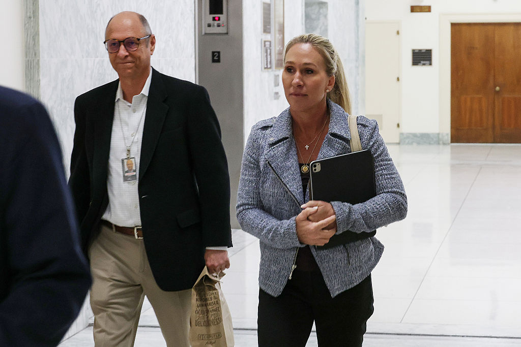 Marjorie Taylor Greene arriving at her Rayburn office