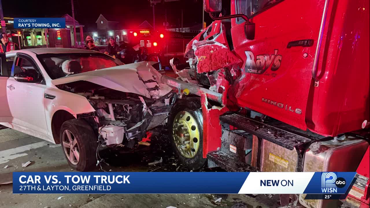 Man arrested on suspicion of OWI after crash with tow truck in Greenfield