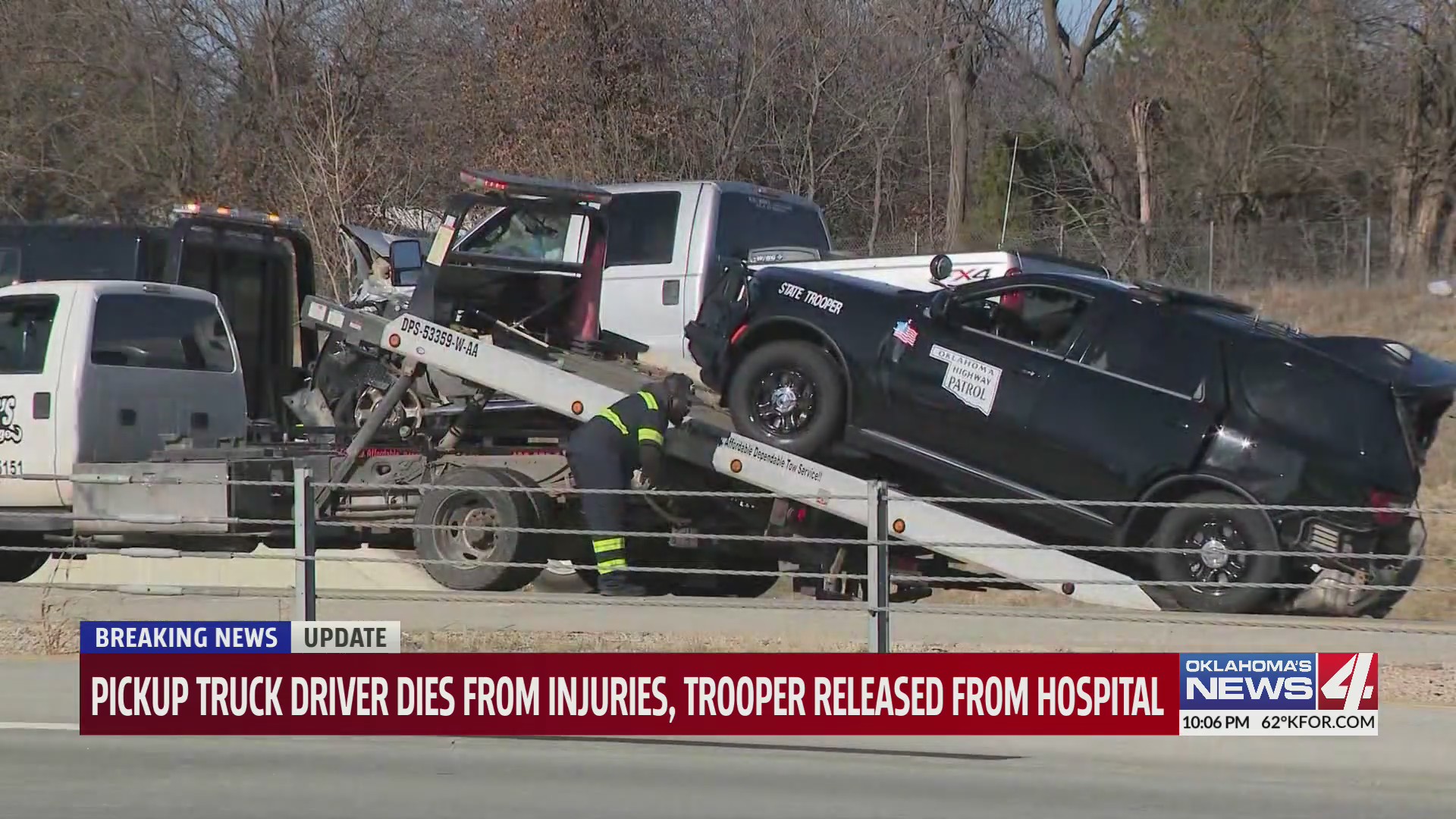 Pickup truck driver dies from injuries, trooper released from hospital