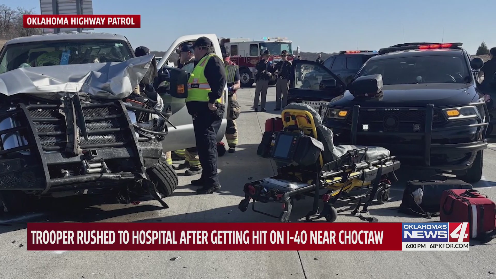 Trooper rushed to hospital after getting hit on I-40 near Choctaw