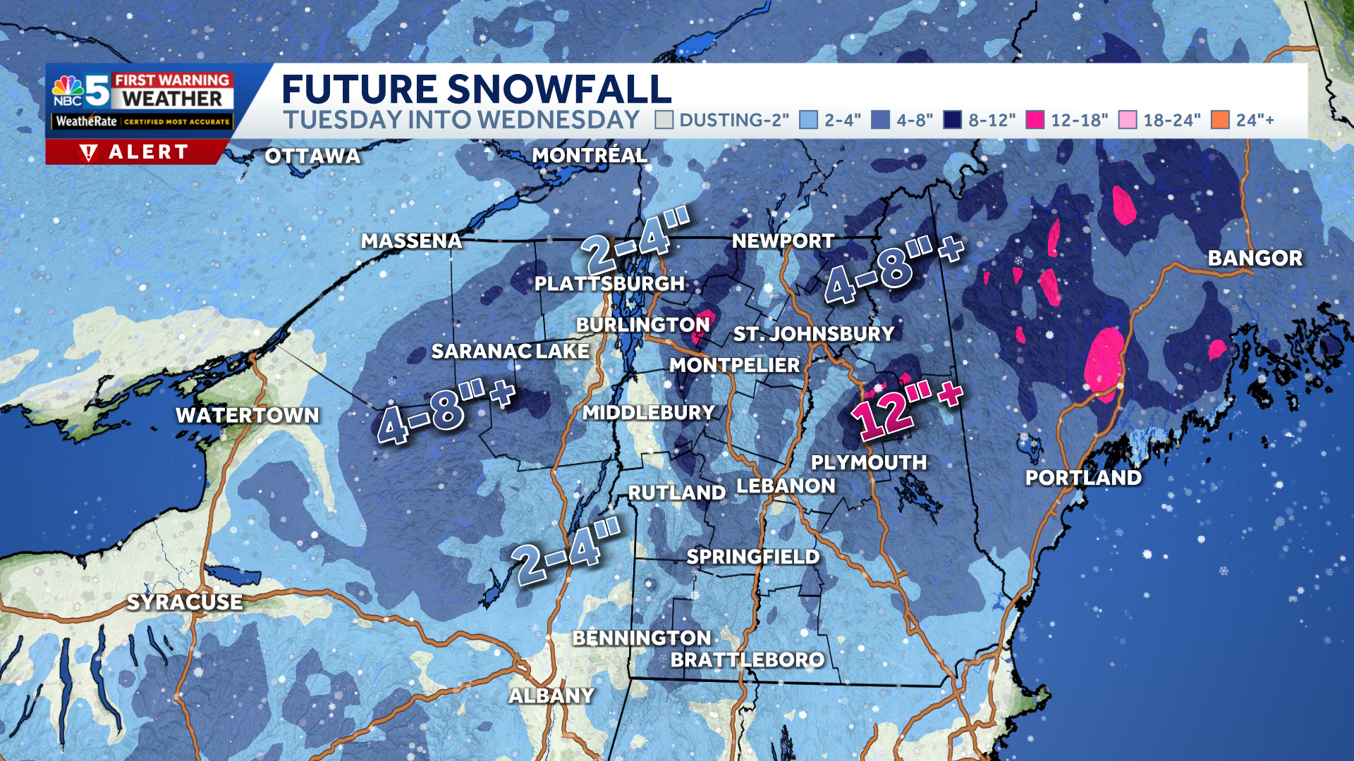 Slippery travel in Vermont, New York Tuesday with widespread snow expected