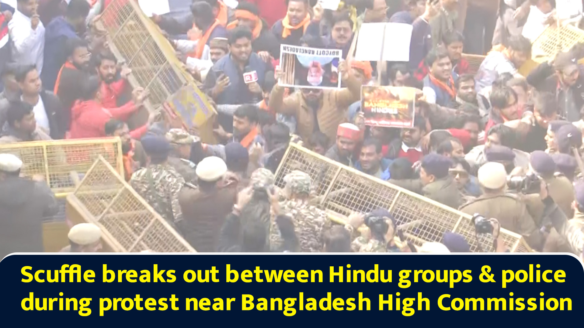 Scuffle breaks out between Hindu groups & police during protest near ...