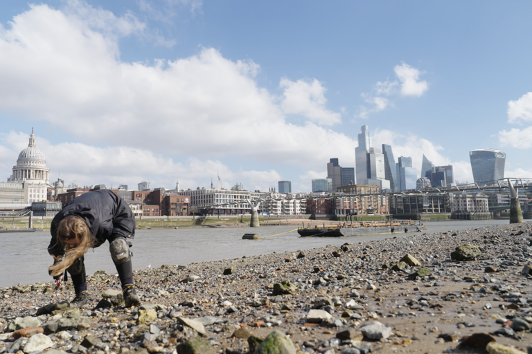 Marie-Louise Plum, a mudlarking enthusiast, by the River Thames (PA Assignments)
