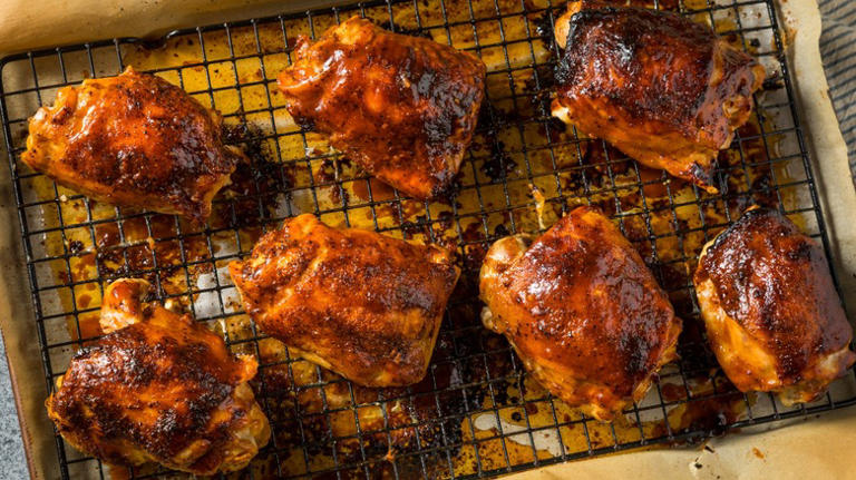 Baked BBQ chicken gets a perfect crispy skin with this last-minute move