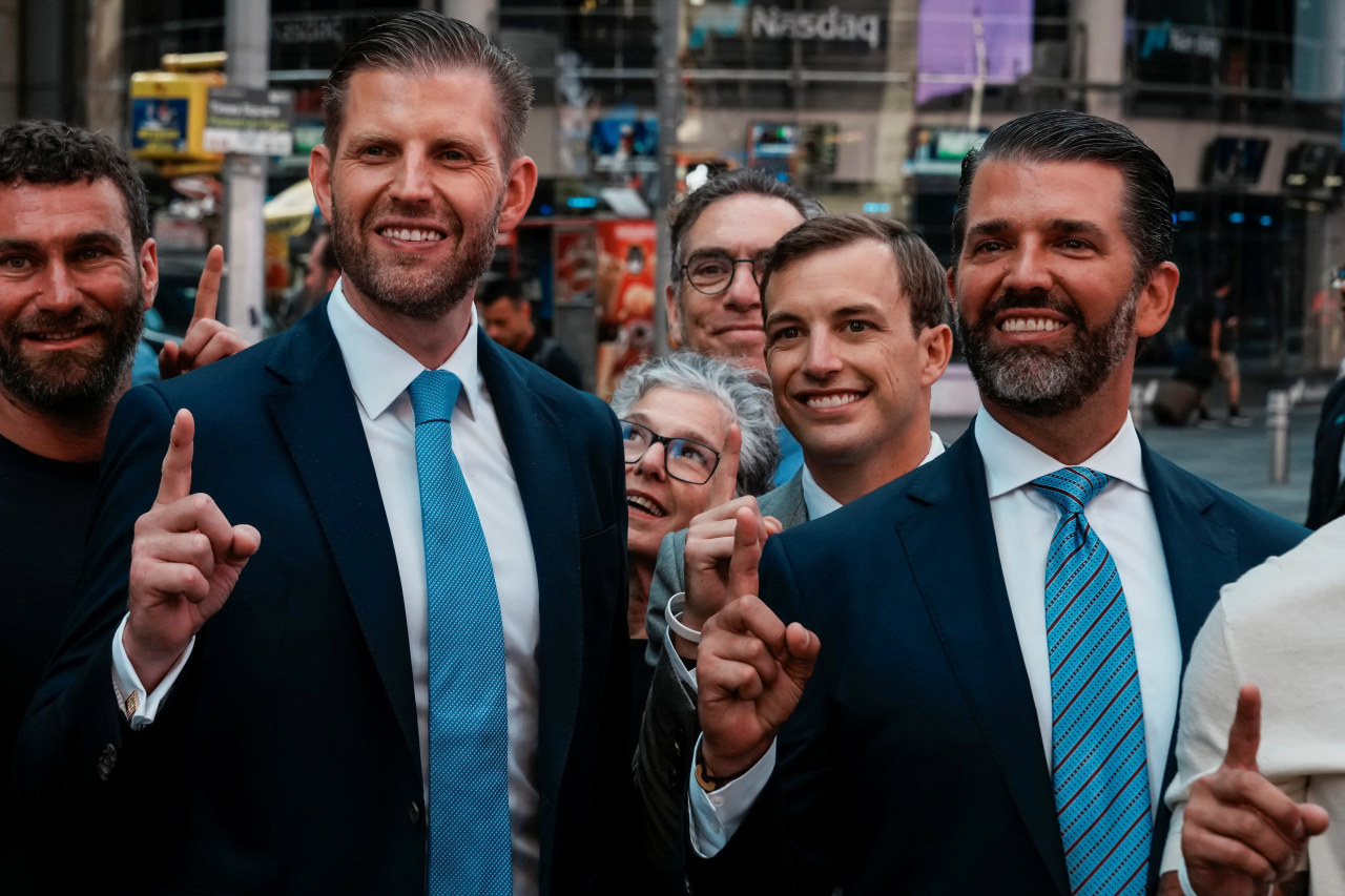 Eric Trump, Donald Trump Jr. and Zach Witkoff, co-founders of World Liberty Financial, a cryptocurrency venture.