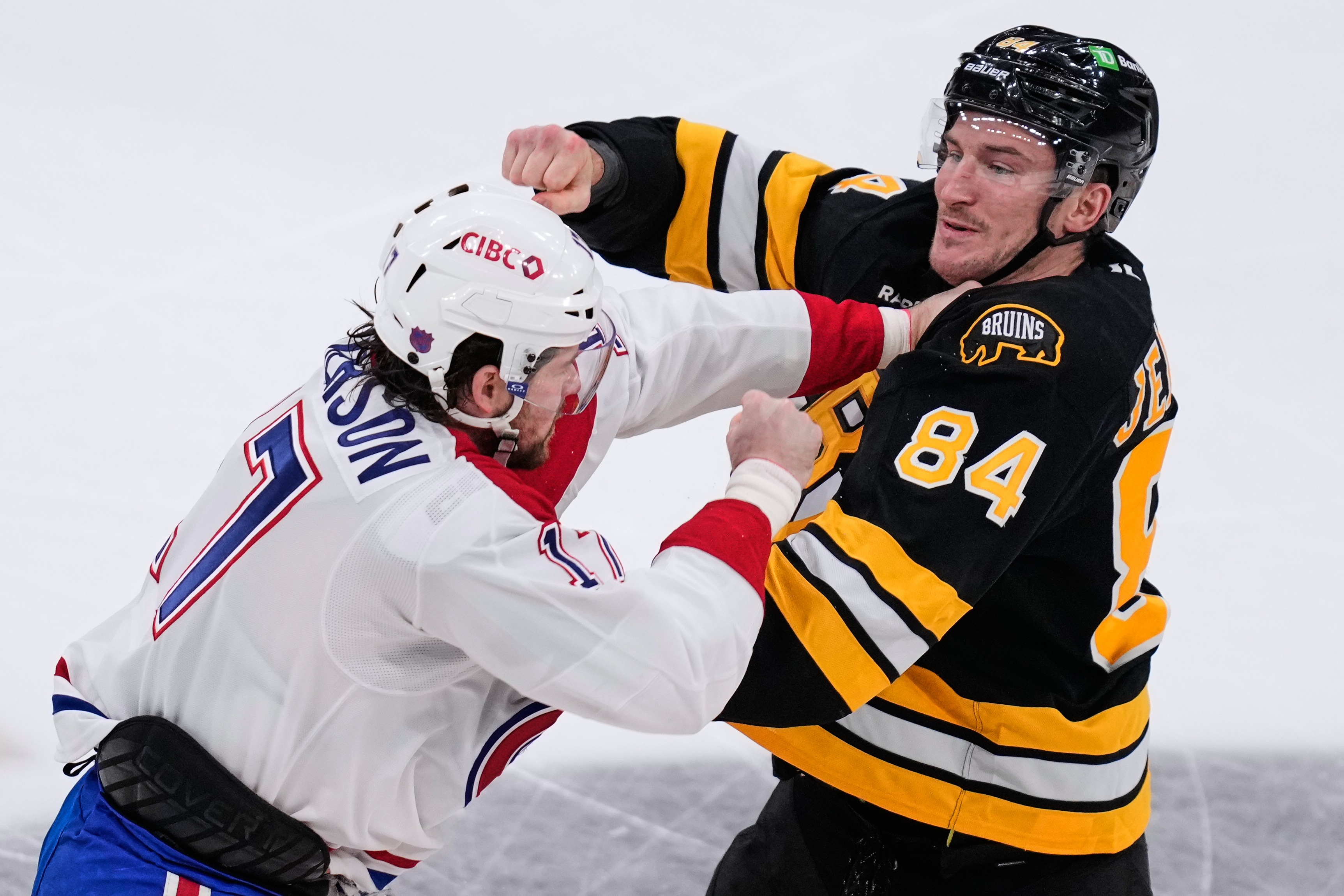 Old rivals Bruins, Canadiens drop gloves at opening faceoff in matchup of East Conference foes<br>