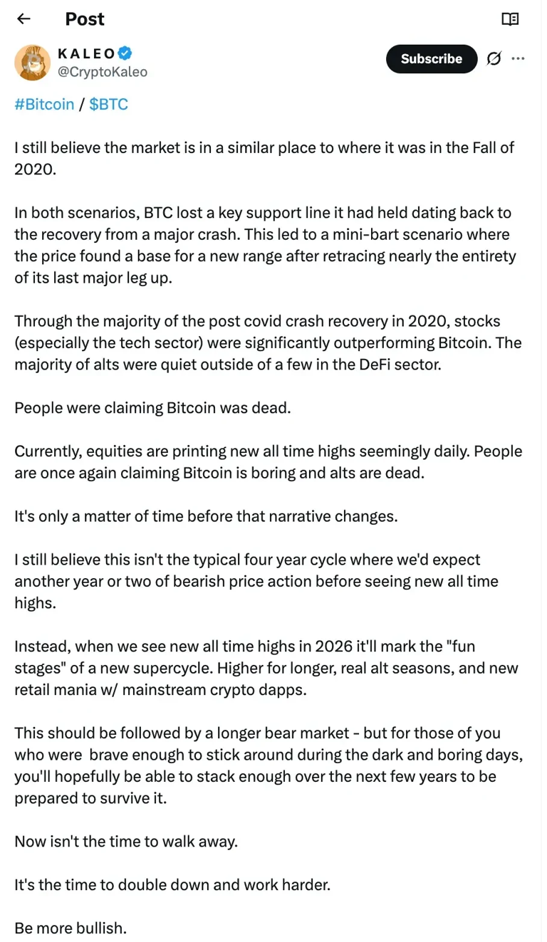 Bitcoin may be entering a fall-2020-style phase, analysts point to 2026  upside