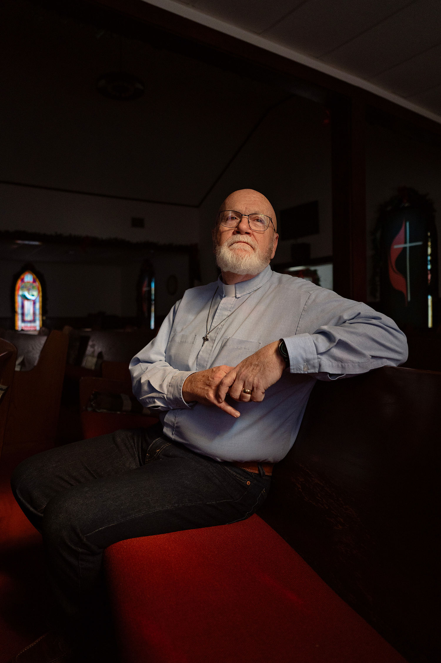 La iglesia de Brian Wharton en Onalaska, Texas, está a 25 kilómetros de la prisión donde Robert Roberson se encuentra condenado a muerte. Dice que visita a Roberson mensualmente para orar juntos. (Danielle Villasana para NBC News)