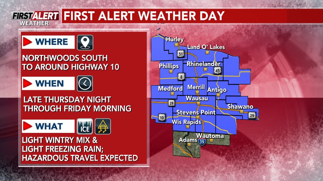 First Day Weather Day Thursday night into Friday morning