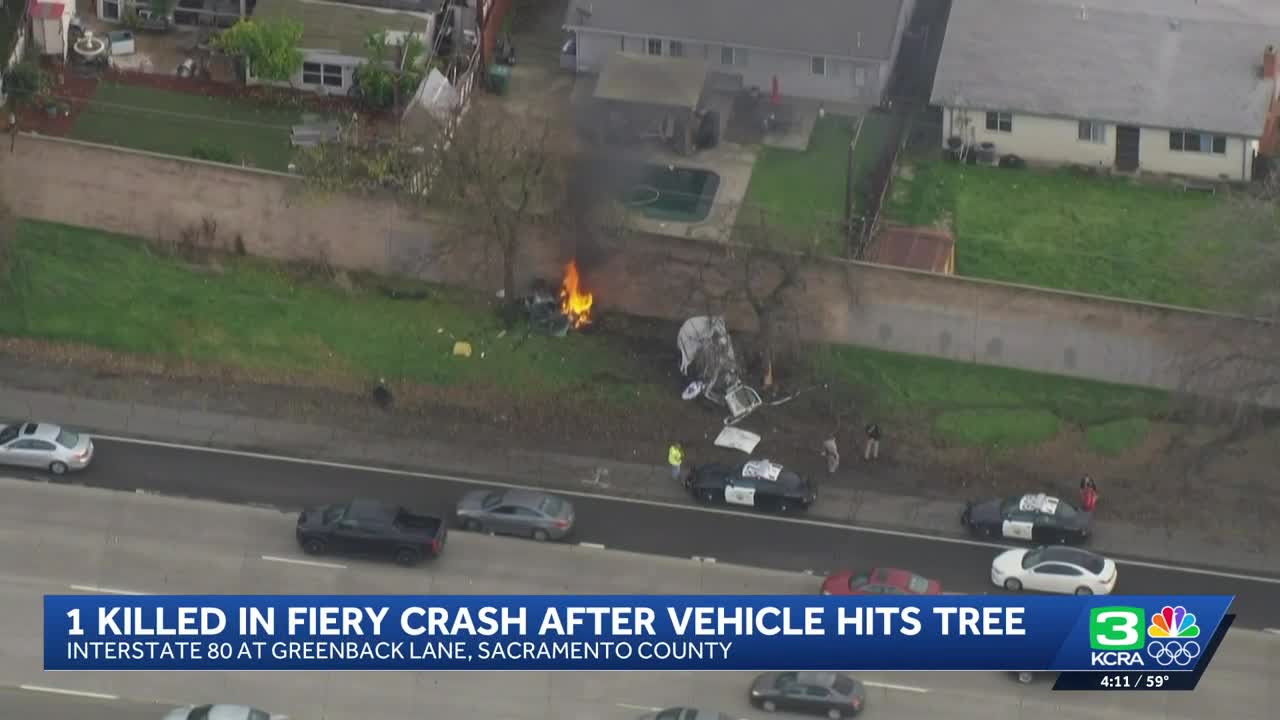 Driver dead after fiery, solo-vehicle crash along I-80 in Sacramento County