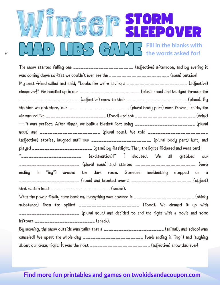 3 free printable winter mad libs games