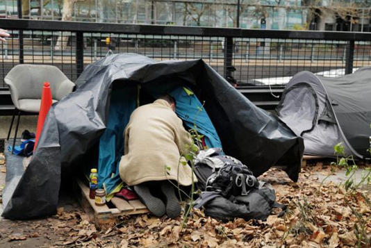A man in a tent