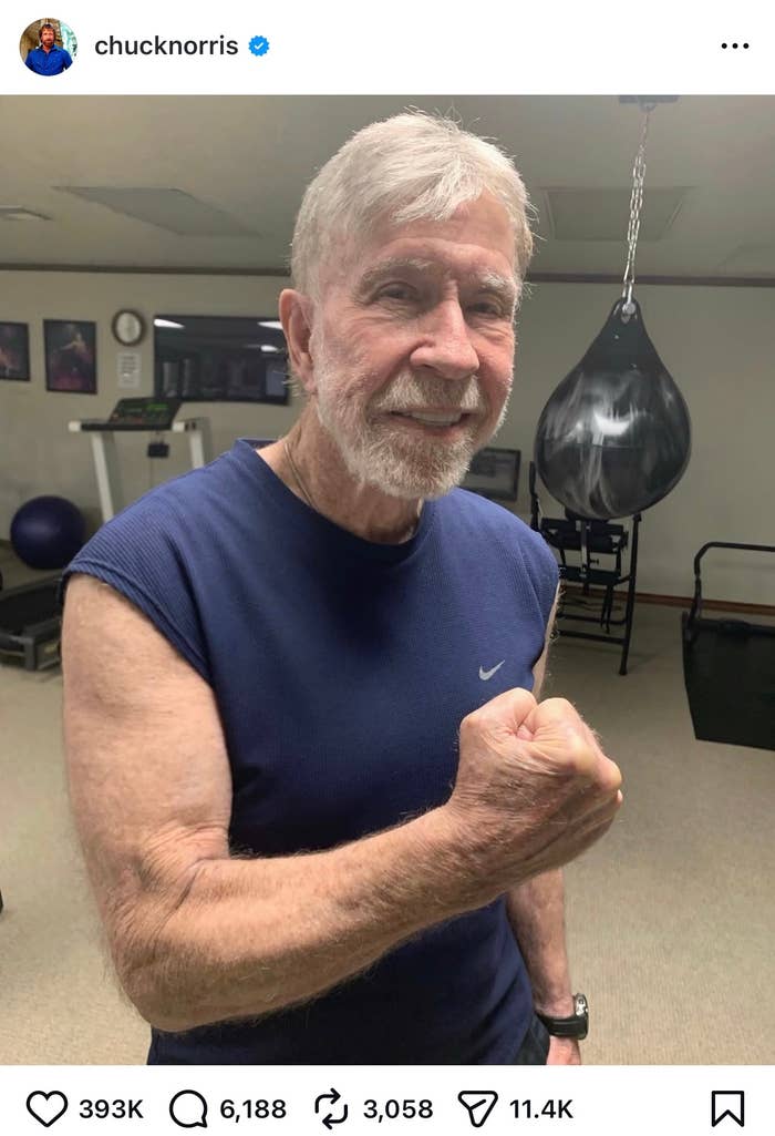 85-year-old Chuck Norris just shared a gym selfie and the internet ...