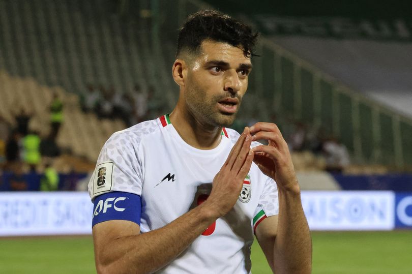 Iran's forward #09 Mehdi Taremi celebrates scoring his team's second goal during the FIFA World Cup 2026 Asia zone qualifiers group A football match between Iran and the North Korea at the Azadi Sports Complex in Tehran on June 10, 2025. (Photo by ATTA KENARE / AFP) (Photo by ATTA KENARE/AFP via Getty Images)