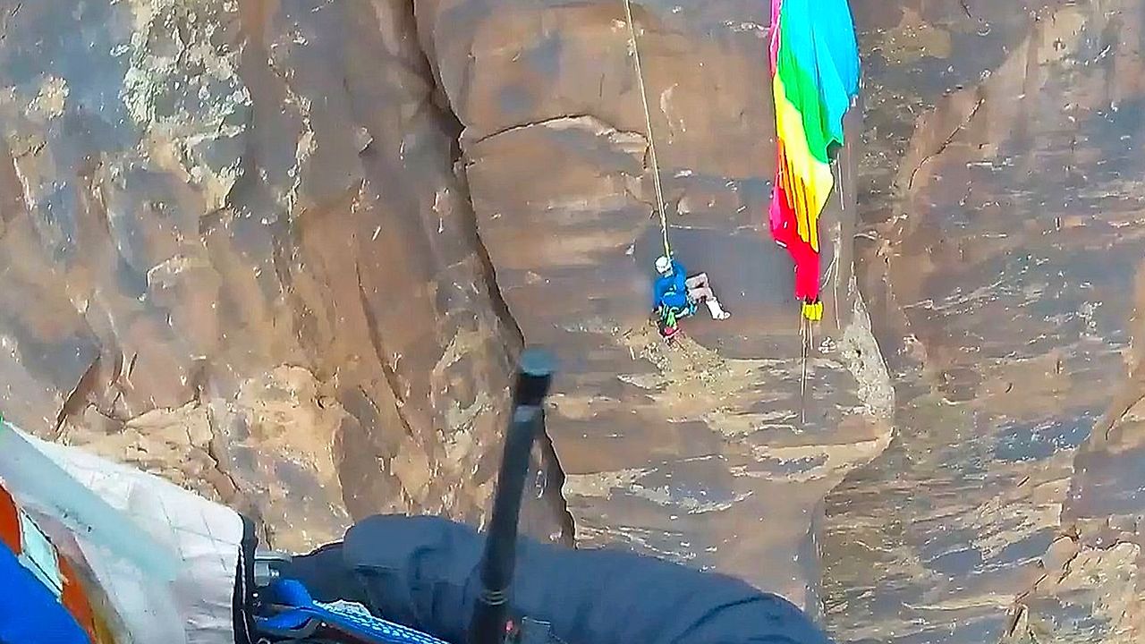 Base jumper stuck on cliff face triggers spectacular air rescue in Utah