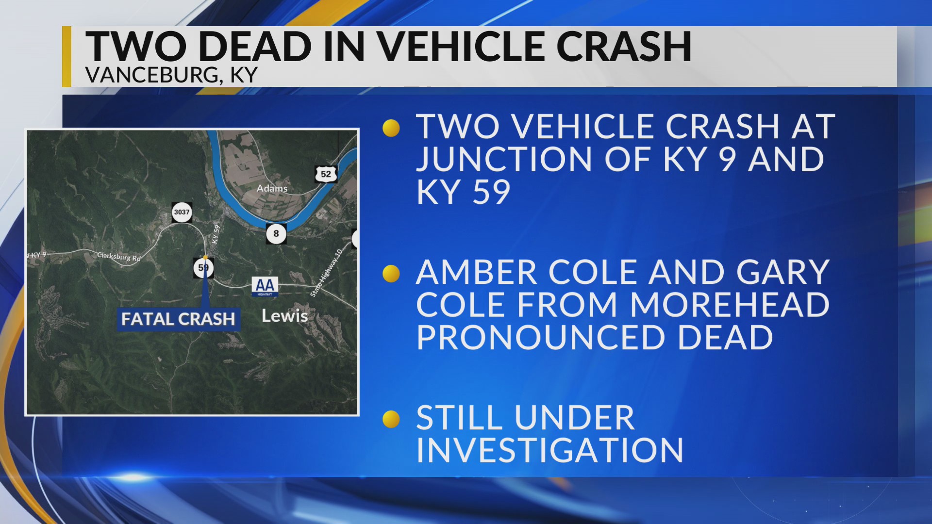 Two people killed in Lewis County, Kentucky, crash