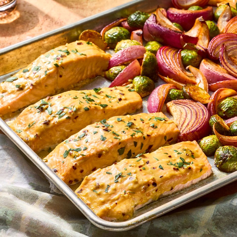 an image of the Sheet-Pan Honey Mustard Salmon & Vegetables