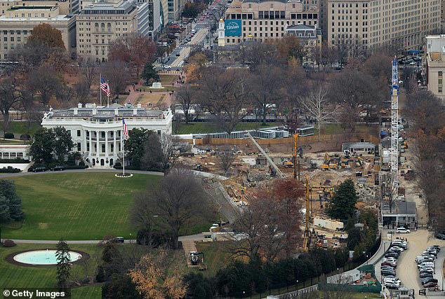 Pictures from last week show the East Wing entirely gone and a large crane hovering over the White House complex as work on President Donald Trump's ballroom continues, despite no design being finalized 