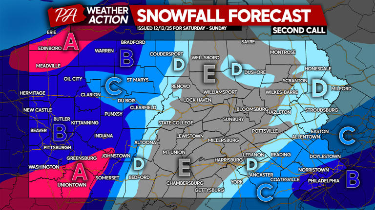 Second call snowfall forecast for this weekend's snowstorm in areas of ...