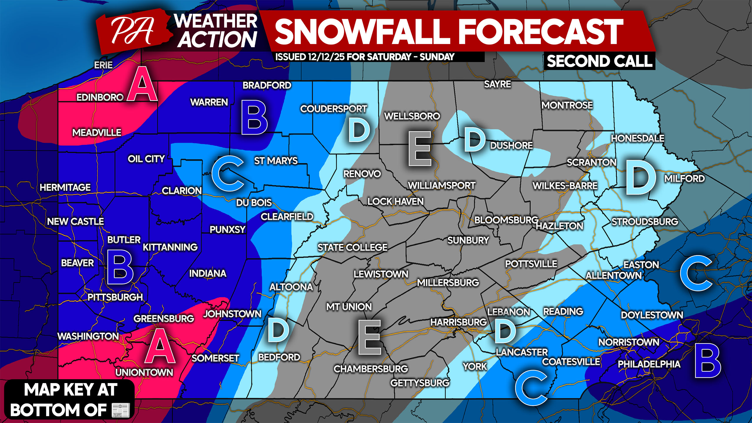 Second call snowfall forecast for this weekend's snowstorm in areas of ...