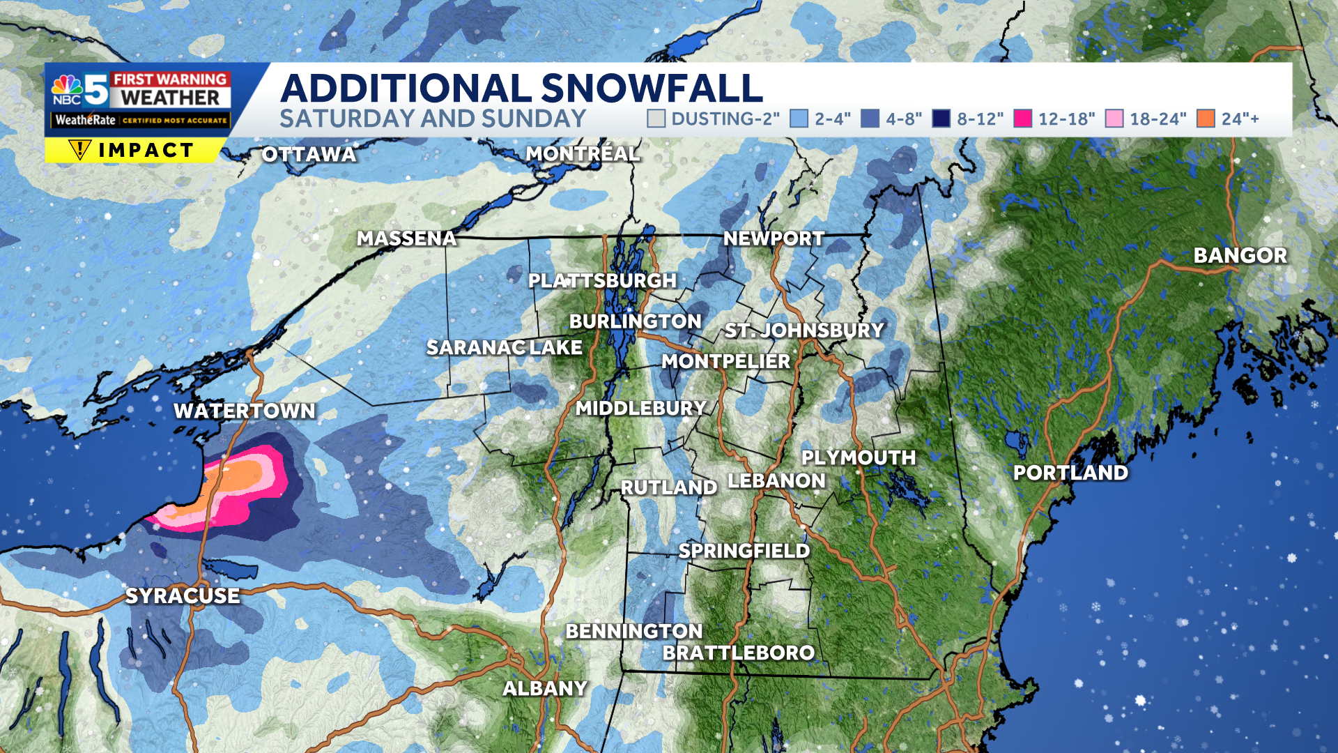 Snow showers likely on Saturday and Sunday in Vermont, northern New York