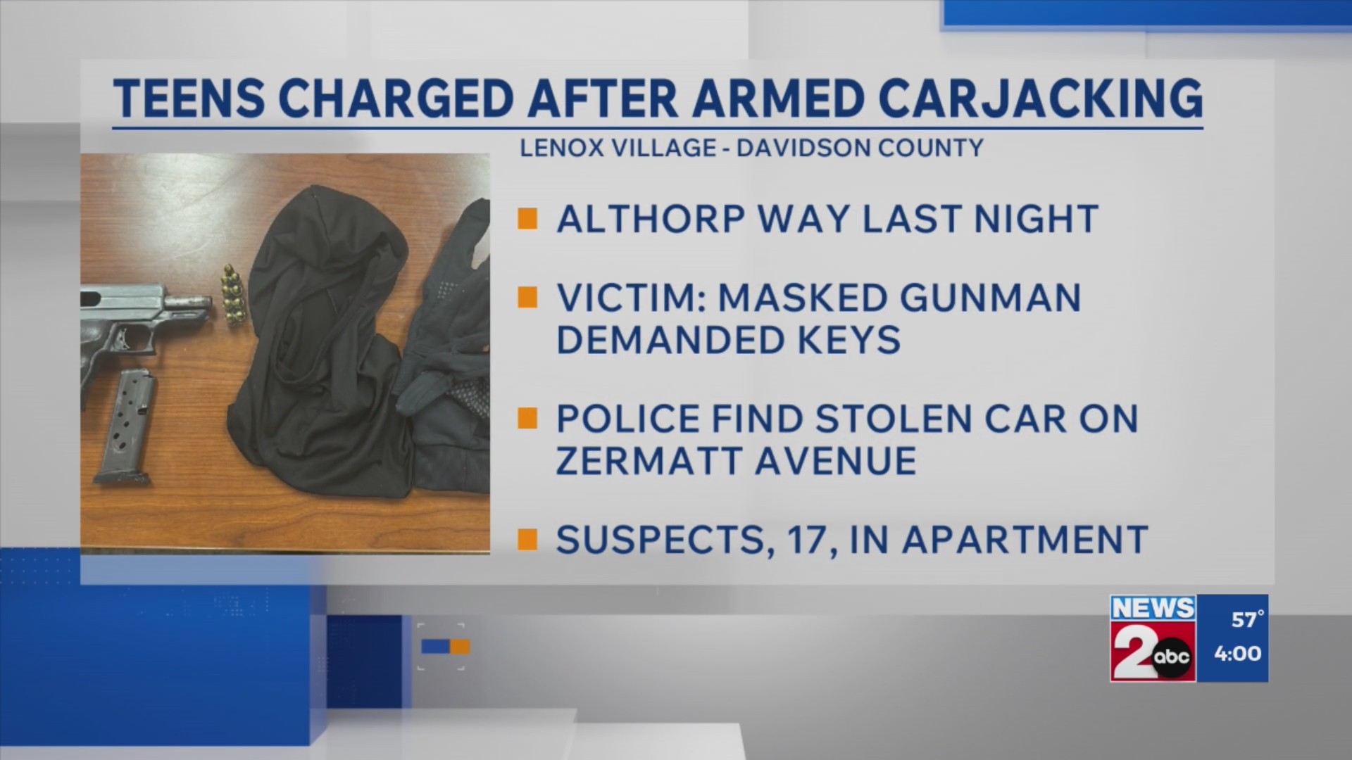 MNPD: Teens charged following armed carjacking in Lenox Village