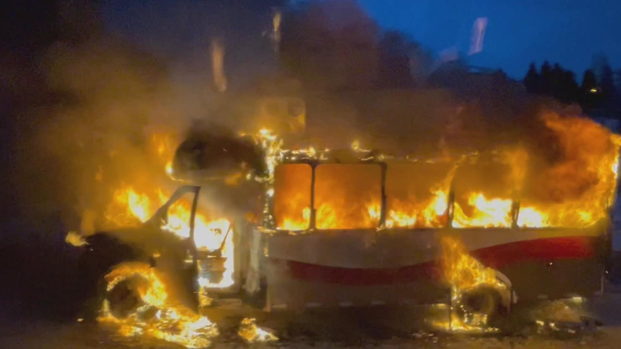 Calgary bus goes up in flames Friday morning