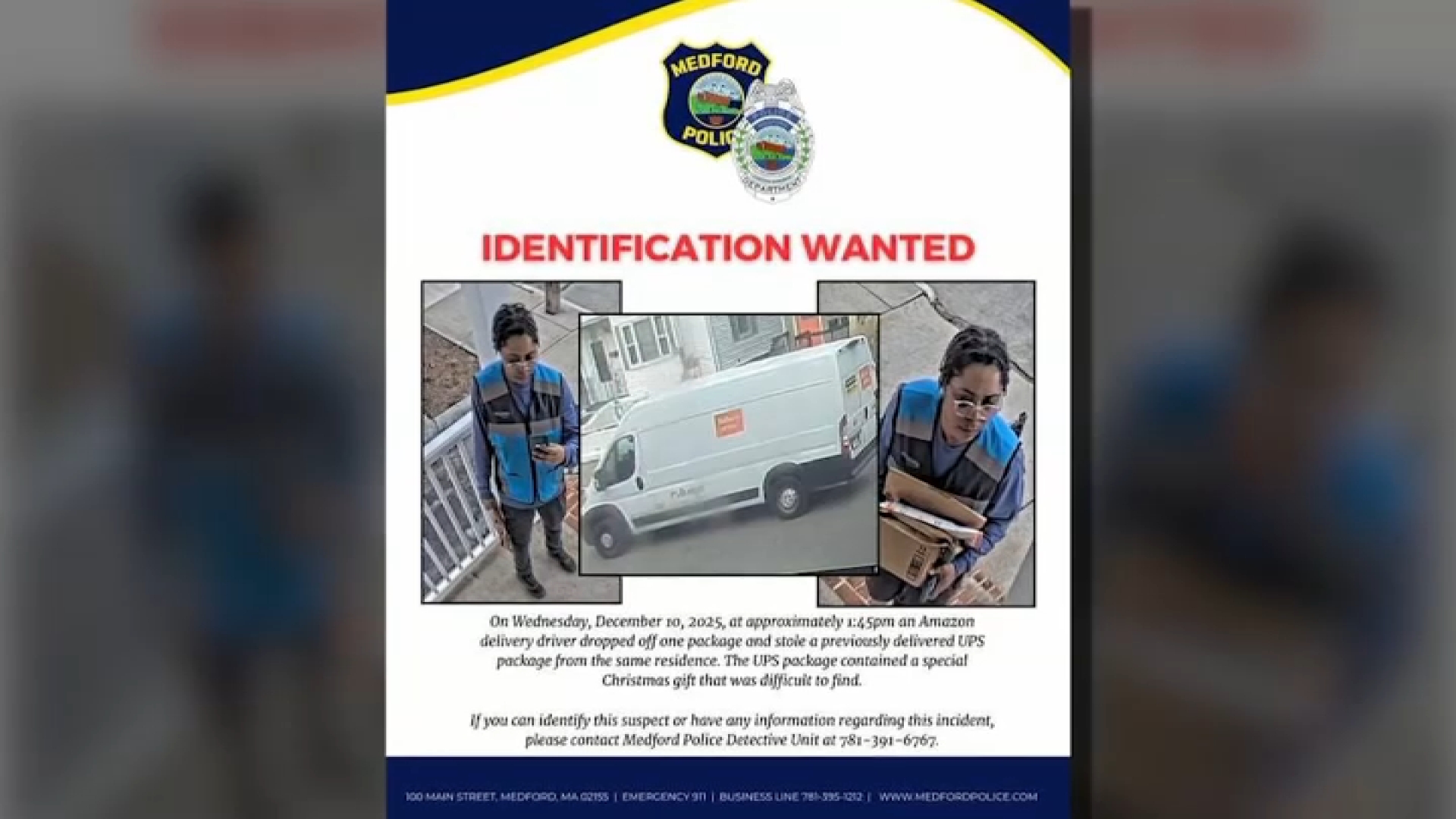 Amazon driver accused of stealing package from Medford home