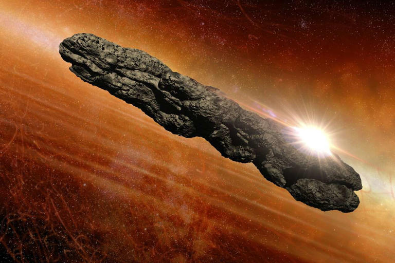 An illustration shows 'Oumuamua. 3I/ATLAS is the latest interstellar comet lighting up the solar system, and it will make its closest approach to Earth on Dec. 19. (Getty Images)