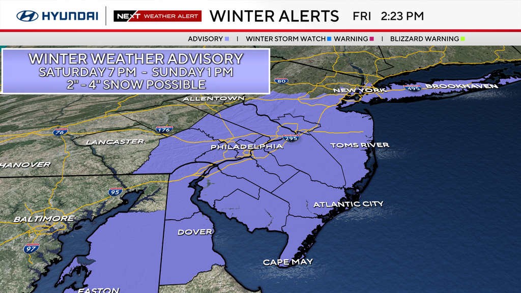 Winter weather advisory issued as snow arrives in Philadelphia area this weekend. Here's the weather forecast