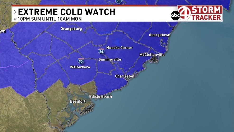 Bitter cold temperatures headed for the Lowcountry late Sunday