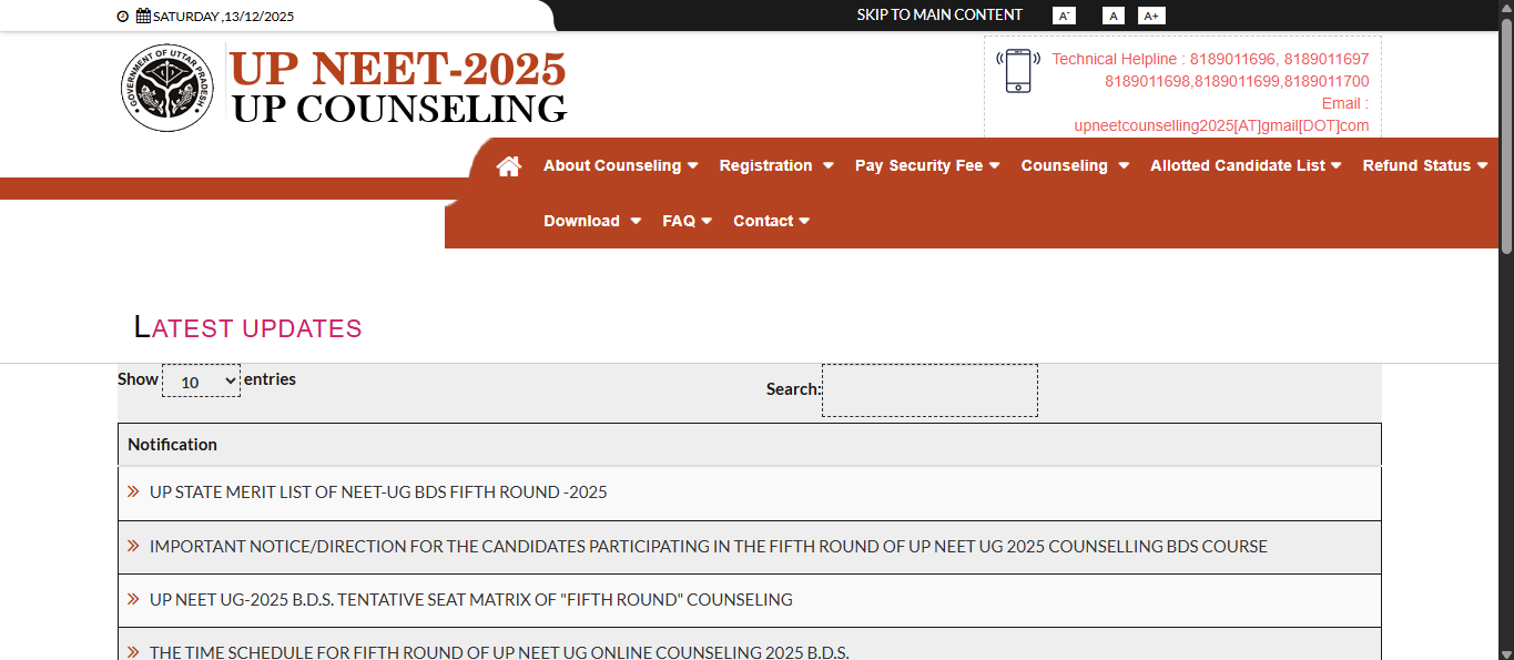 UP NEET UG counselling 2025 round 5 merit list released at upneet.gov ...