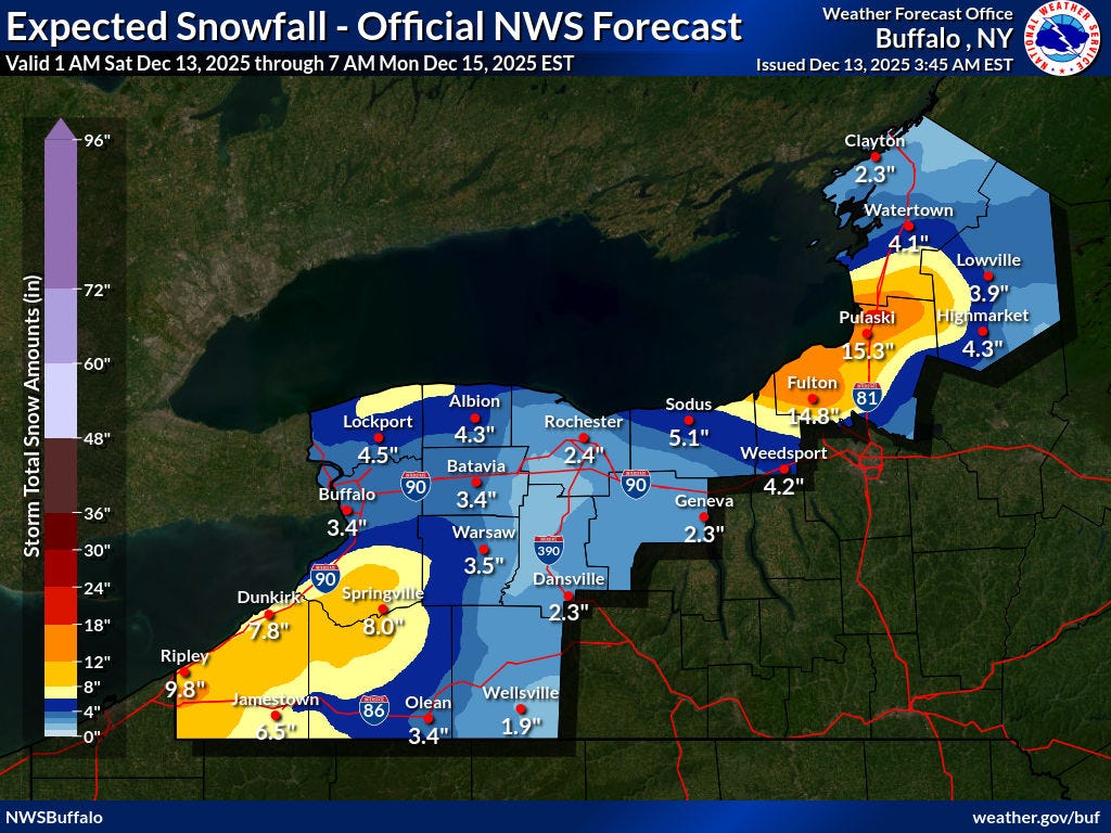 Quick hit of lake effect snow for Buffalo metro before snow settles to ...
