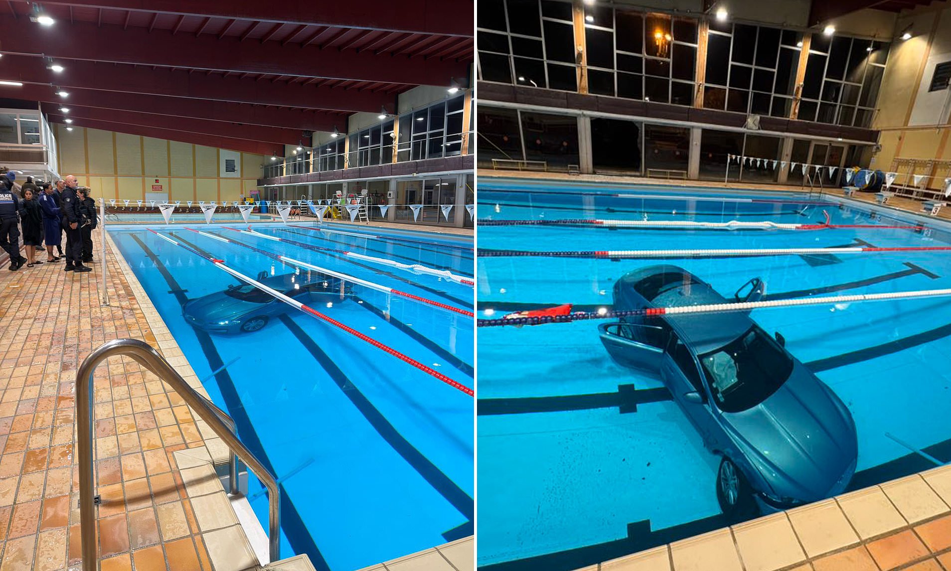 That'll flood the engine! Mother drives her car into swimming pool with ...