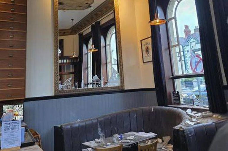 Welsh pub's ceiling collapses on customers