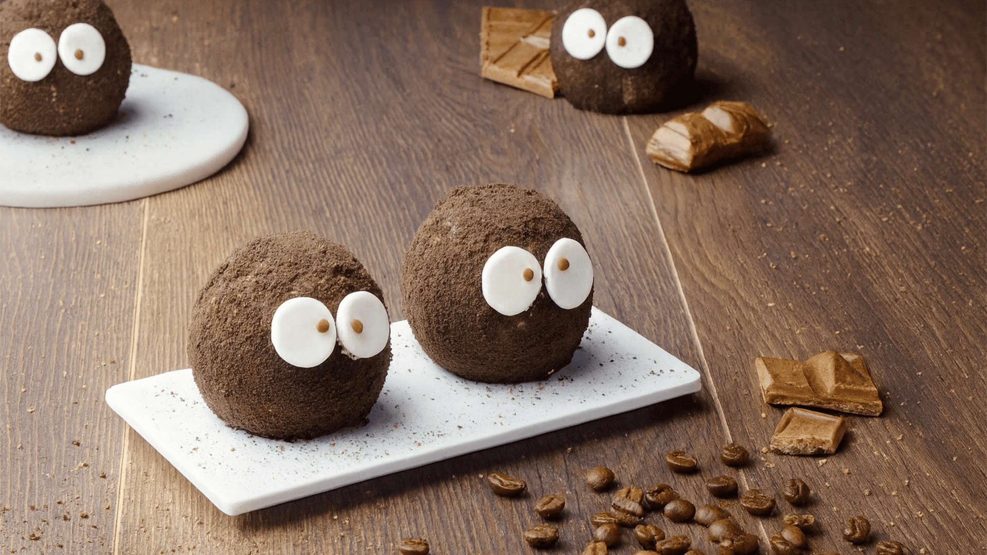 Chocolate truffles with funny eyes that stand out